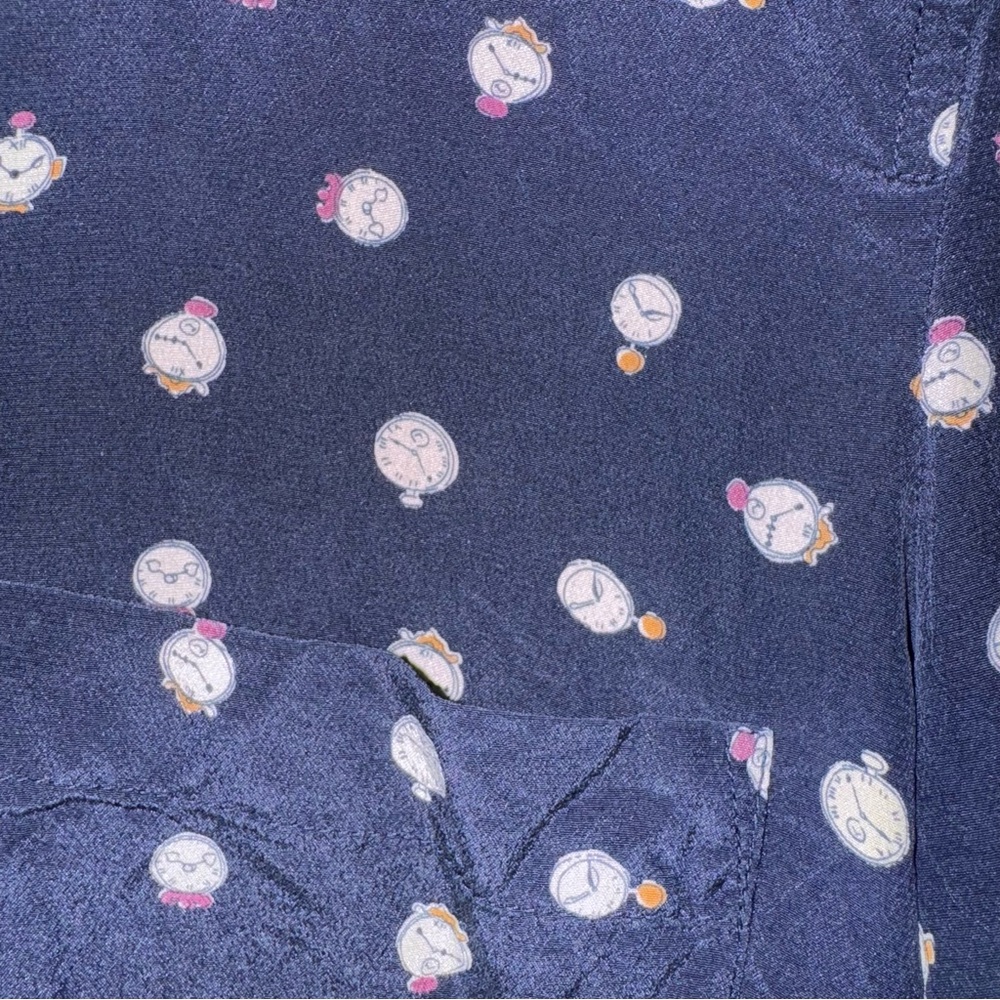 J. Crew 100% Silk Button Down Shirt Navy Clocks 4 - Picture 3 of 7